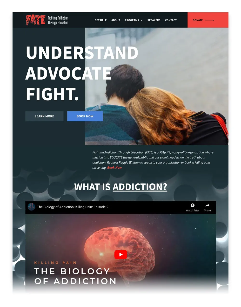 How to Find an Affordable Website Oklahoma - myheartcreative The web design in Oklahoma City homepage for FATE (Fighting Addiction Through Education). The main header heads "Understand, Advocate, Fight."