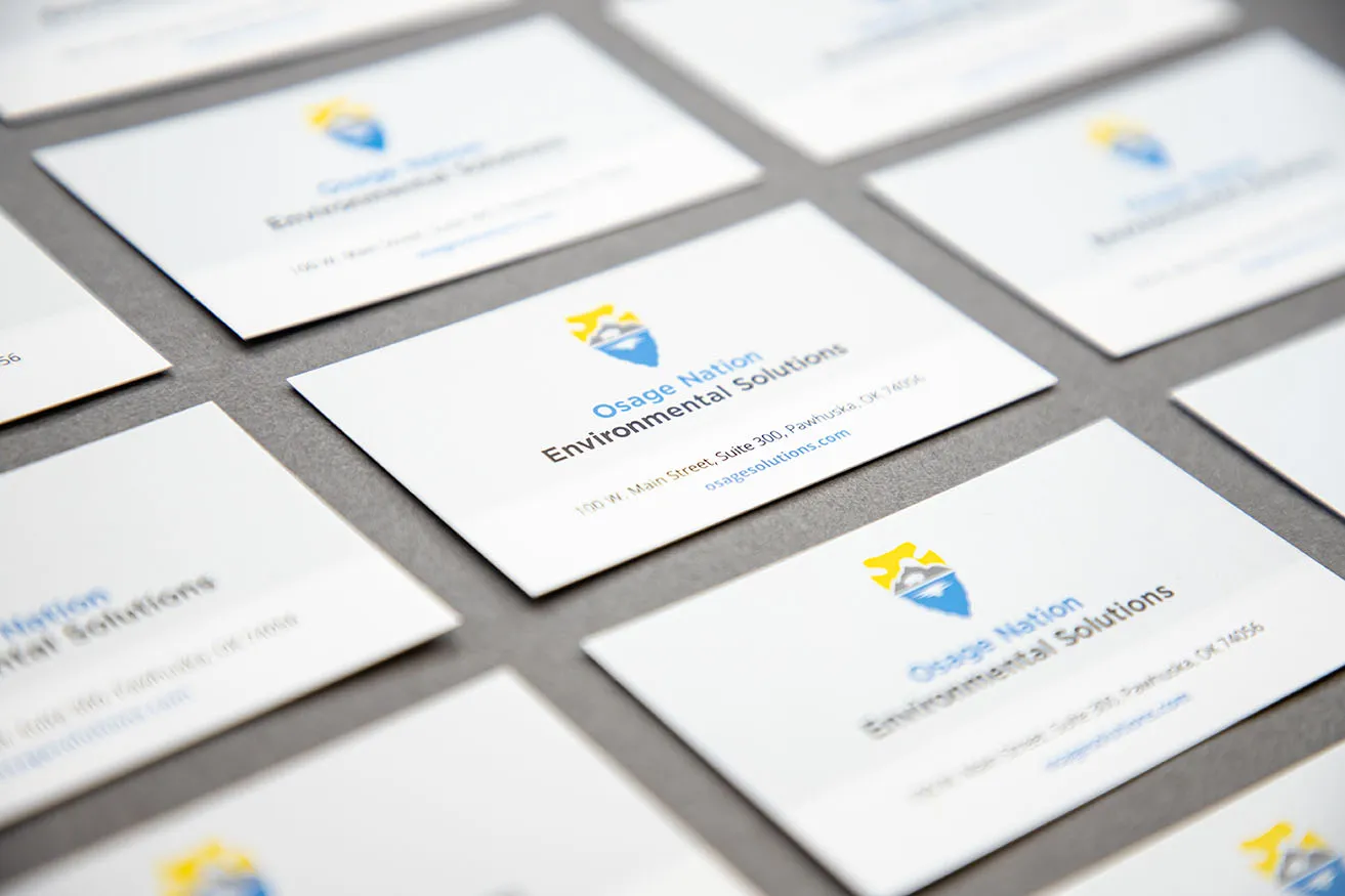 What Are the Graphic Design OKC Trends for 2021? - myheartcreative A business card design for Osage Nation Environmental Solutions. The logo uses an arrowhead as symbolism for the Osage Nation.
