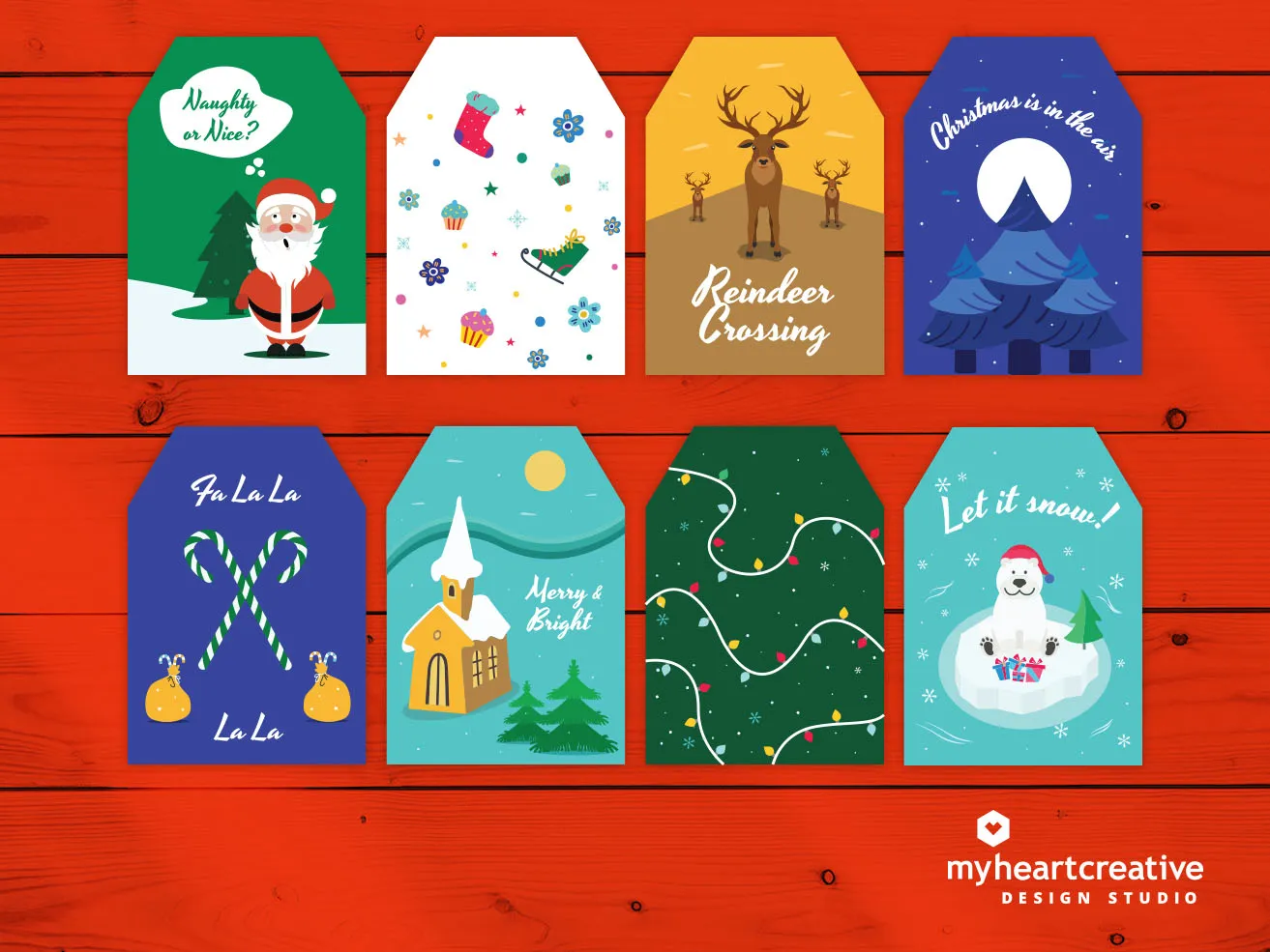 2021 Free Christmas Gift Tag Printables - myheartcreative Eight Christmas Magic gift tag printables. Gift tag 1: "Naughty or nice?" Gift tag 2: A collage of flowers, a stocking, an ice skate, and snowflakes. Gift tag 3: "Reindeer Crossing" Gift tag 4: "Christmas is in the air" Gift tag 5: "Fa La La La La" Gift tag 6: "Merry and Bright" Gift tag 7: three strings of Christmas lights Gift tag 8: "Let it snow!"