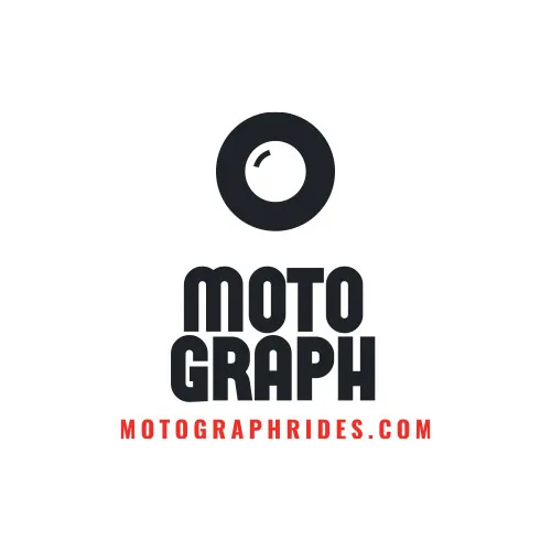 The logo for Motograph Rides in black and red font. 