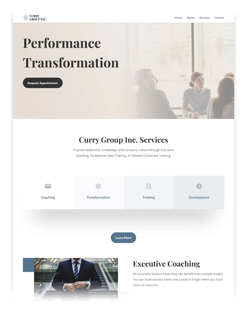 Phase Two of Building Brand Awareness with SEO Marketing Dallas. The website homepage with branded elements for Curry Group Inc. 