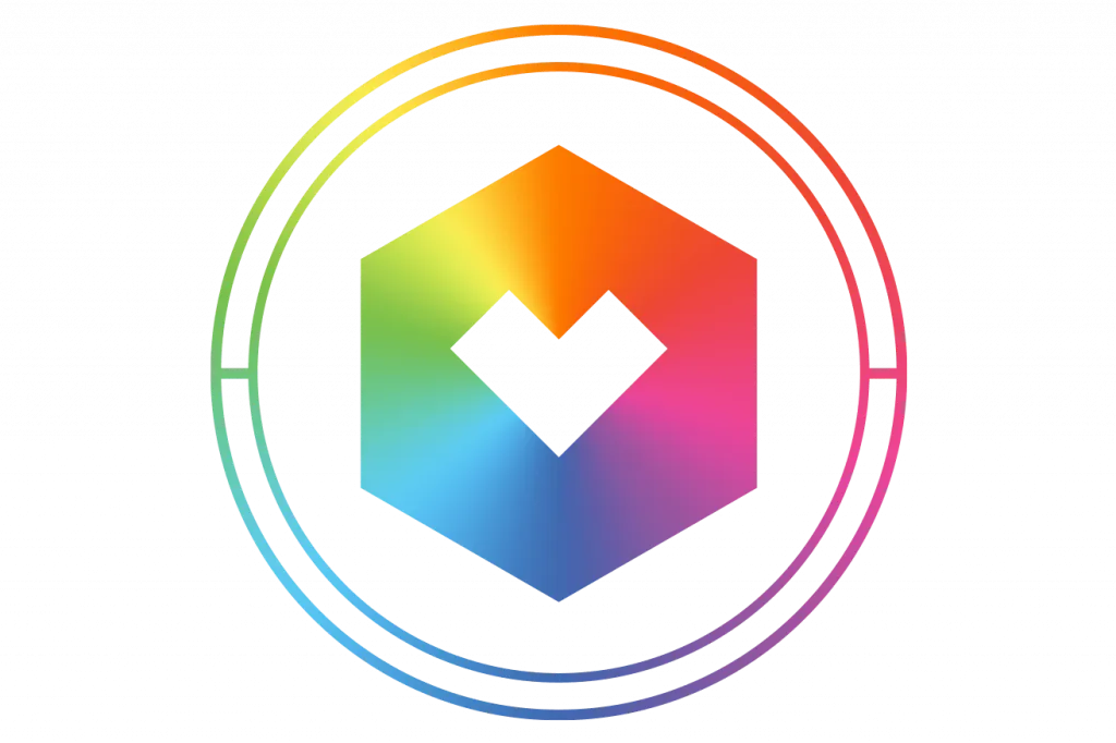 A graphic design OKC of the myheartcreative logo icon with a rainbow gradient. 
