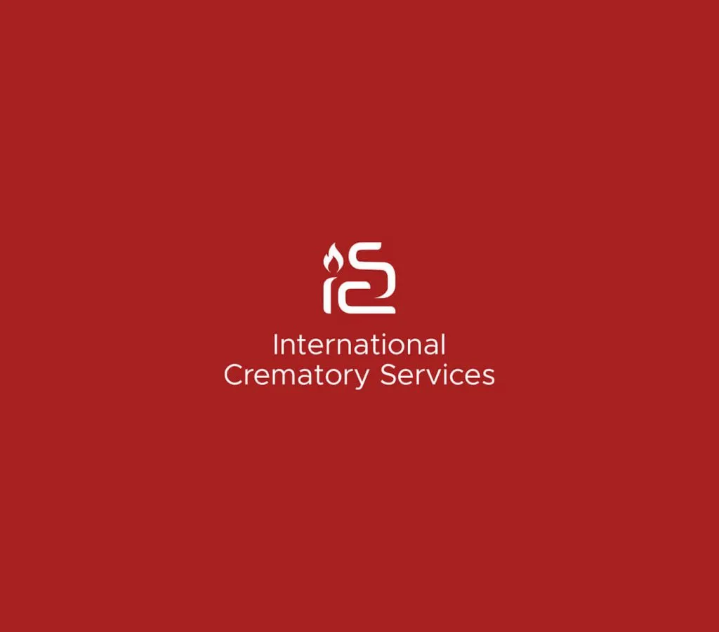 The International Crematory Services logo on a red background. 