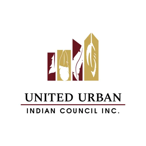 The logo for the United Urban Indian Council Inc. with feather graphic design Dallas elements. 