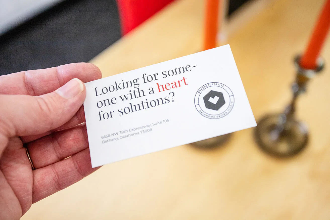 Global Branding OKC: Tips on Taking Your Brand Worldwide - myheartcreative A branded business card for myheartcreative from an Oklahoma design team. "Looking for someone with a heart for solutions?"