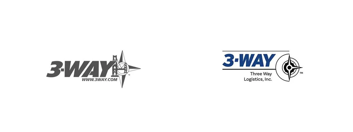 The before and after logos for Three Way Logistics, with Graphic Design OKC elements that cater to their current audience. 