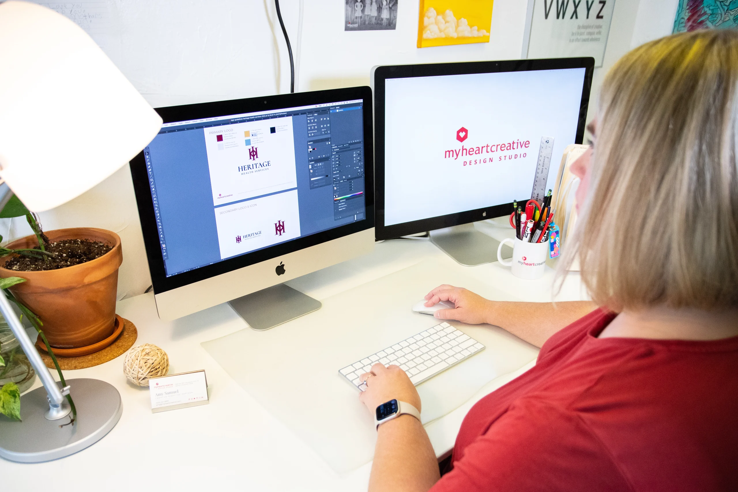 Understanding the Logo Design OKC Process - myheartcreative The Creative Director creating guidelines for the Heritage Health Services logo.