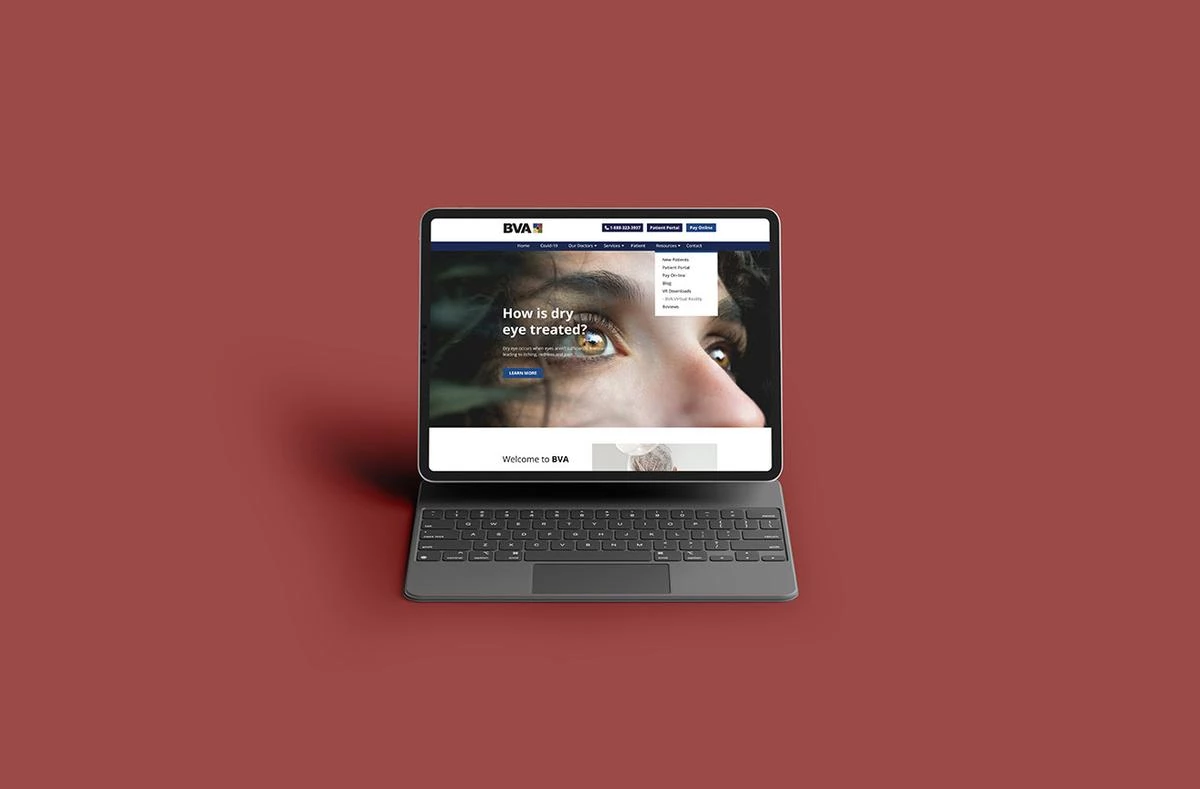 The website homepage for BVA with the navigation on display. 