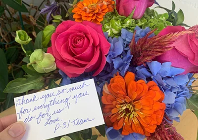 A colorful floral arrangement sent from Project31. Thank you so much for everything you do for us! Love, P31 team.