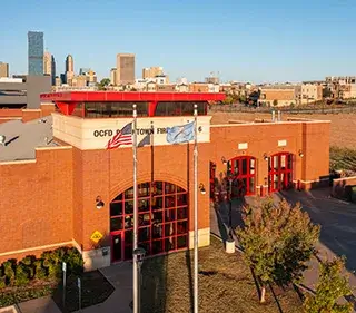 Drone image of firehouse exterior