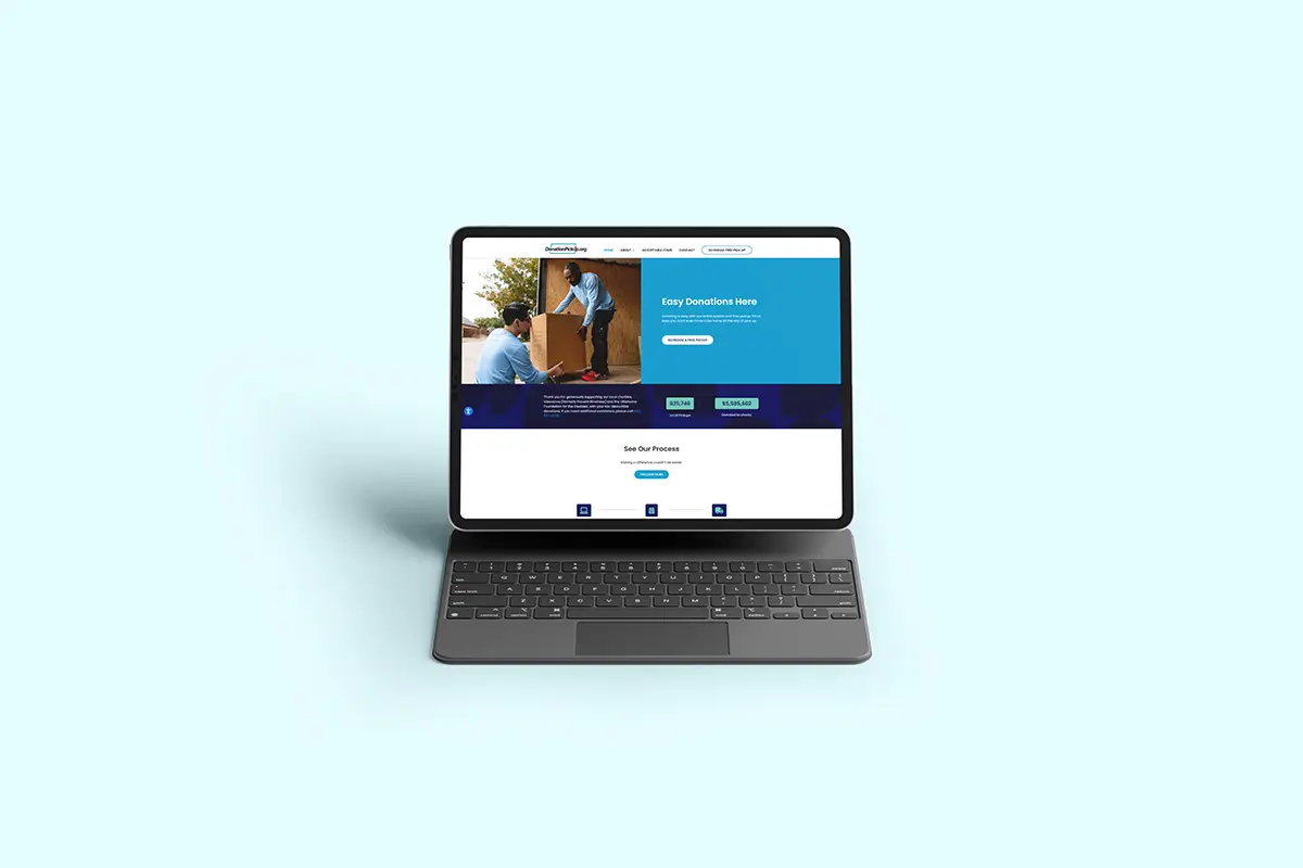The DonationPickup.org web design after a redesign