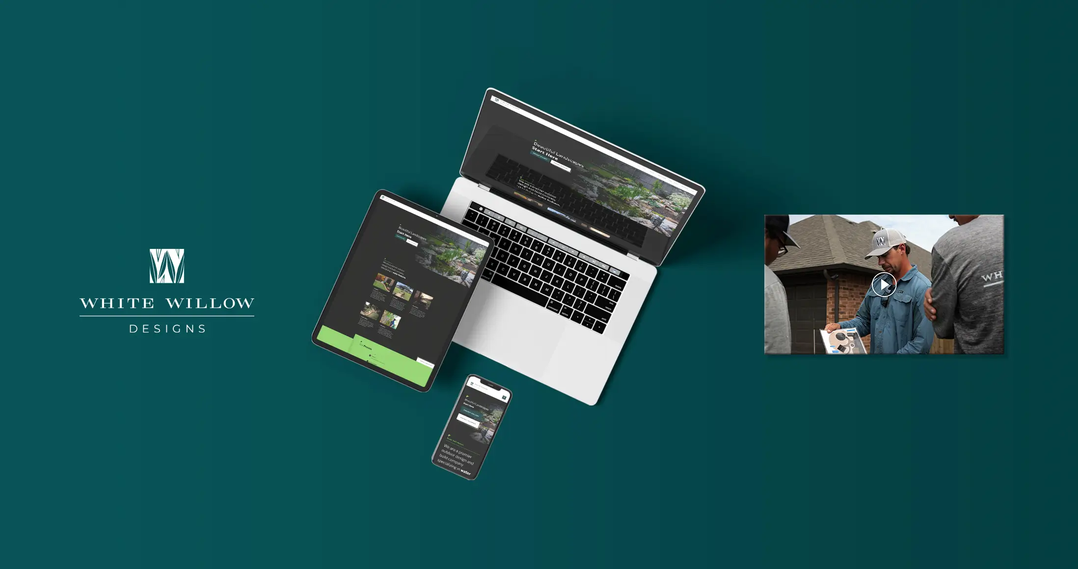 Logo design, website design, and video production example for White Willow Designs
