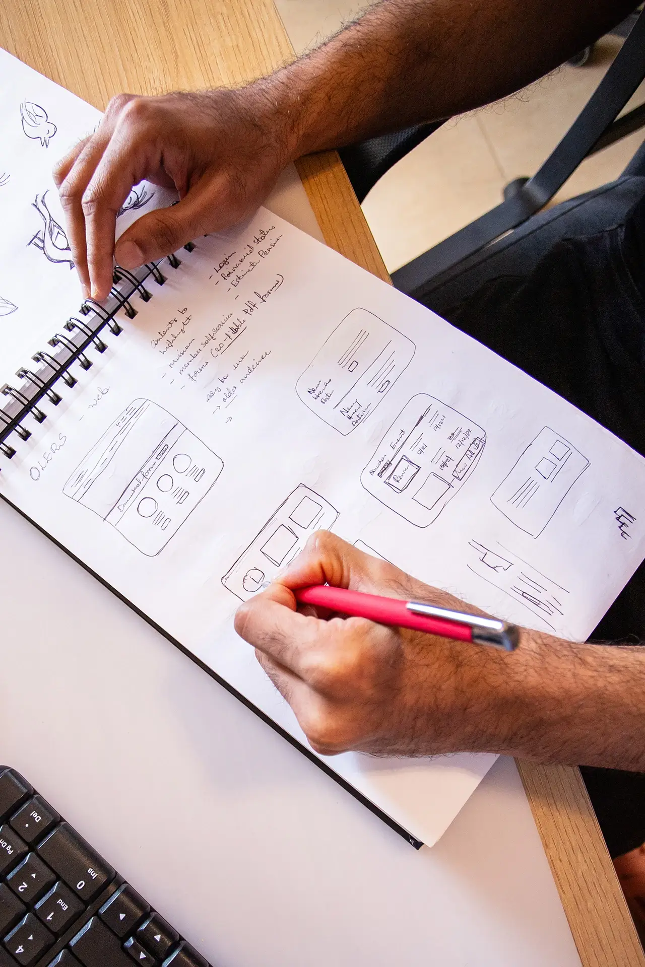 Designer sketching custom website
